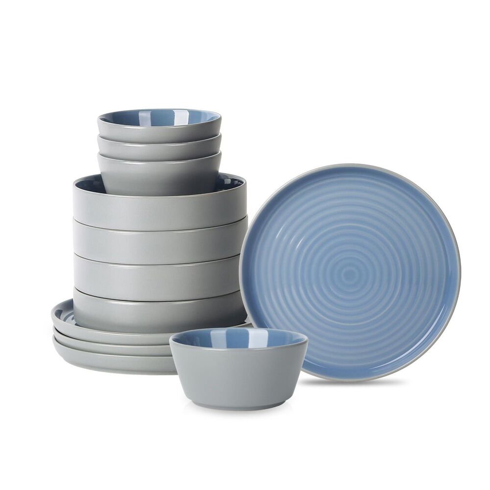 Stone Lain Elica 12-Piece Modern Dinnerware Set Stoneware, Plates and Bowl Sets